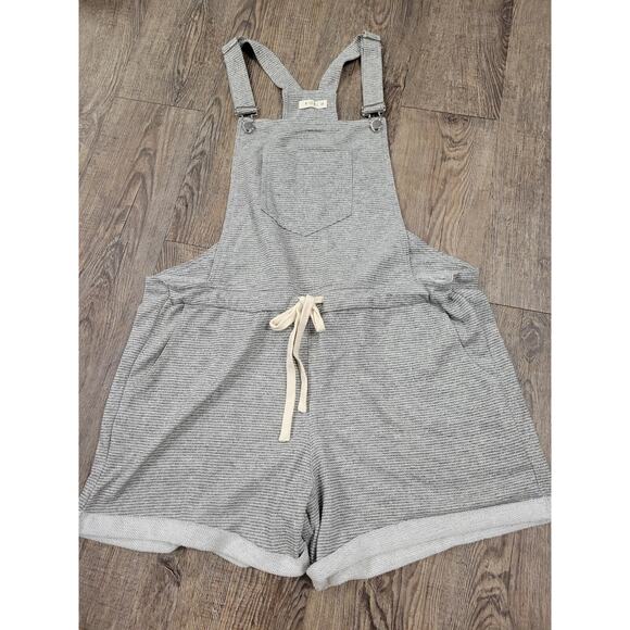 Kori Gray White Stripe Knit Bib Overalls Shortalls Drawstring Waist Size Medium - Picture 1 of 5